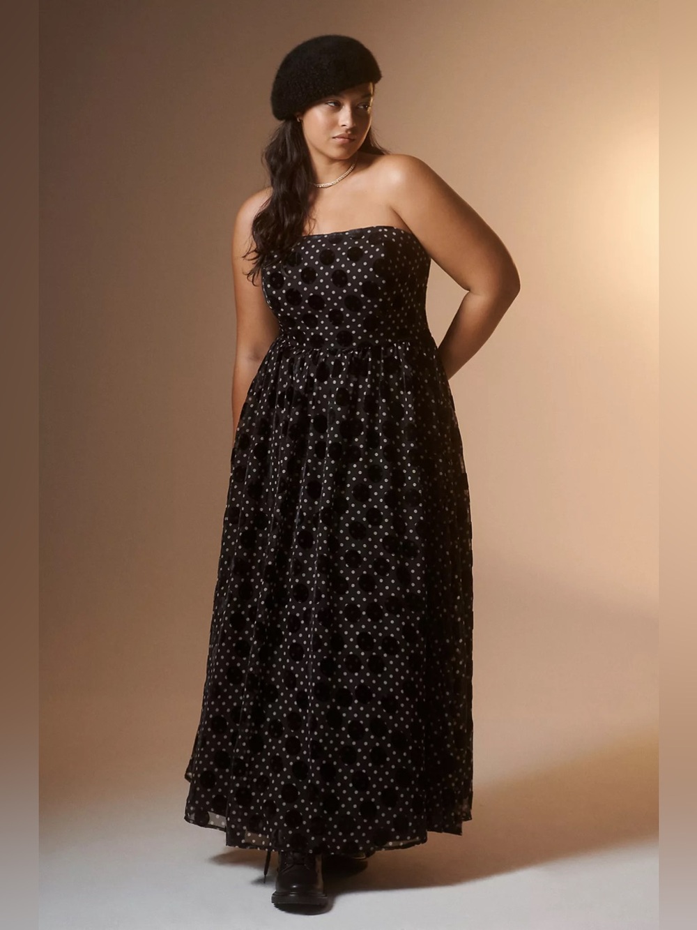 Anthro Hutch Velvet Polka Dot Maxi Dress In Black Size 10